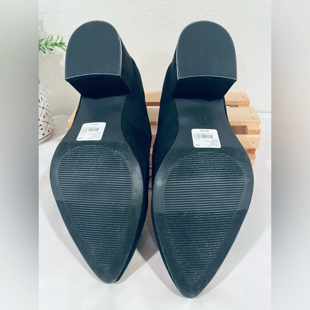 Lane Bryant Dream Cloud Black Faux Suede Pointy-Toe Block-Heel Shoes | 9W | NWT